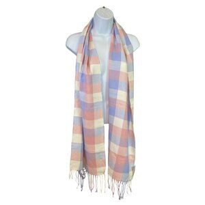 Renshun Pastel Gingham Fringe Scarf 68"x13"  Cottagecore Soft Girl